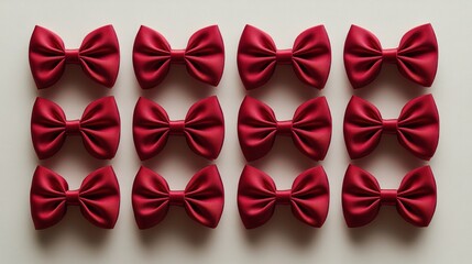 Poster - Elegant red bows in a grid pattern on a light background.