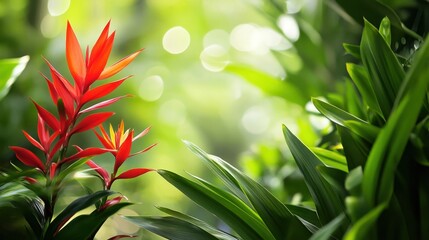 Wall Mural - lush tropical foliage background with vibrant copy space for summer design