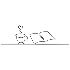 Coffee cup continuous one line art drawing of outline vector icon 