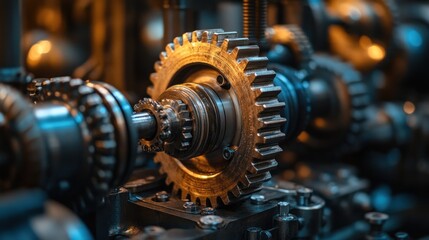 Leinwandbilder - Close-up of a metallic gear mechanism showcasing intricate engineering details.
