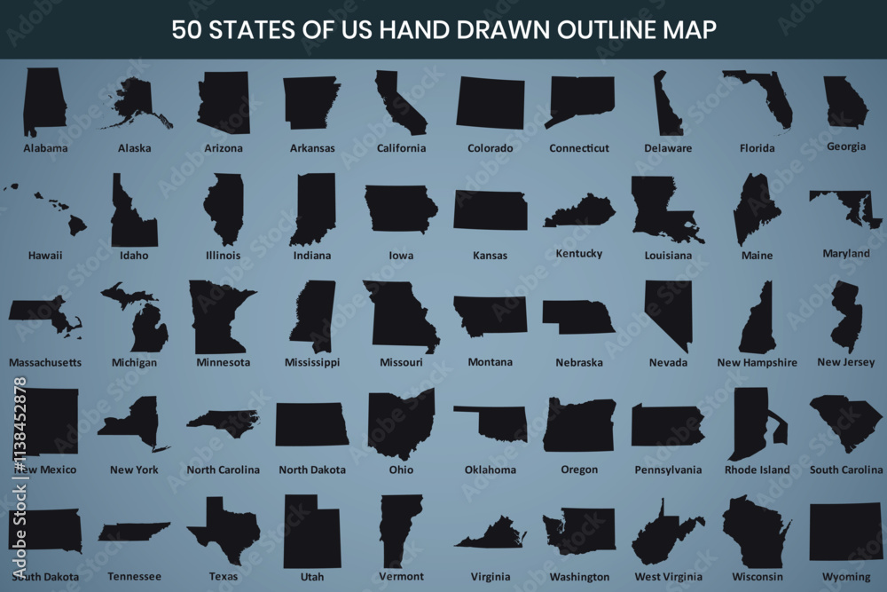 Usa Map Draw 50 States of US Hand Drawn Outline Map Stock Vector | Adobe Stock