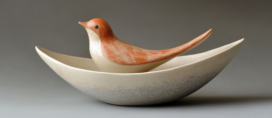 Wall Mural - Artistic bird pottery sculpture with natural colors showcased in an elegant bowl highlighting craftsmanship and creative design elements.