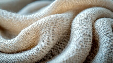 Poster - Close-up of textured, beige fabric showcasing soft folds and natural fibers.