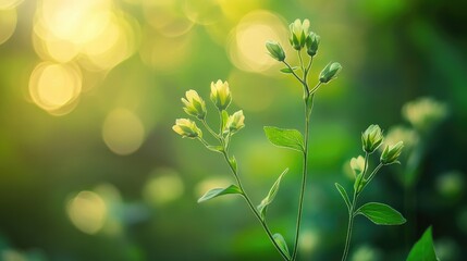 Canvas Print - Delicate flower buds against a dreamy bokeh background in soft natural light ambiance