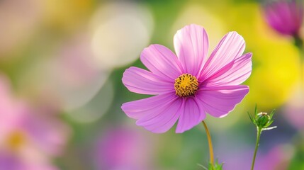 Canvas Print - Soft focus pink flower with vibrant bokeh background ideal for nature with dreamy aesthetic floral design concepts and creative projects