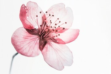 Wall Mural - A single pink flower blooming on its stem