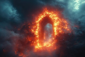 Wall Mural - a fire arch in the dark sky, perfect for celestial events or mystical themes