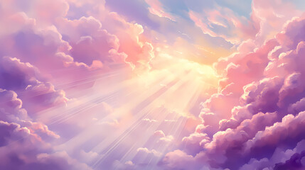Wall Mural - ethereal cloudscape with soft billowing pastel clouds in shades of pink lavender and peach dreamy sk