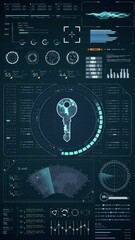 Wall Mural - motion graphic of blue security key with head up display (hud ui) and circuit panel futuristic abstr