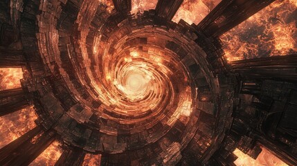 Aufkleber - Endless spiral staircase rising through fiery landscape captured perspective futuristic concept digital art