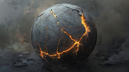 Poster - Abstract sphere with fissures dark environment digital art surreal concept mysterious atmosphere captivating view