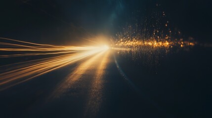 Poster - Soft flowing streaks of light trailing across a dimly lit urban road at night capturing motion and ambiance