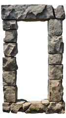 Poster - rustic stone photo frame with rugged texture, isolated on white background, showcasing natural and earthy design