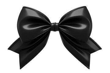 Poster - sleek black ribbon bow with glossy finish, isolated on white background, showcasing elegance and simplicity. Perfect for fashion, gift wrapping, or decoration concepts. PNG transparent