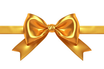 Wall Mural - shiny golden ribbon bow is elegantly tied and isolated on white background, showcasing its luxurious and festive appearance. PNG transparent