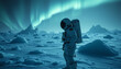 © Prasa-gg - Astronaut Standing on an Icy Landscape Under the Northern Lights