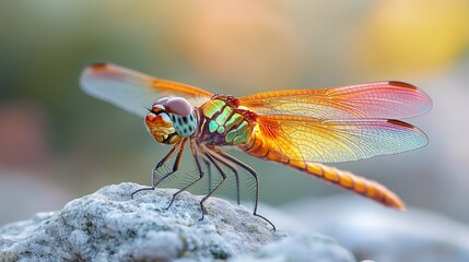 Fototapete - A close-up shot of a dragonfly resting on the edge of a rocky surface