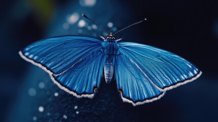 Sticker - A blue butterfly perched on the edge of a leaf, showcasing its delicate beauty