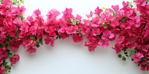 Wall Mural - Bright pink bougainvillea flowers cascading against a textured white wall