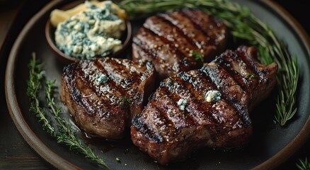 Sticker - Deliciously grilled steak medallions served with creamy blue cheese and fresh garnish