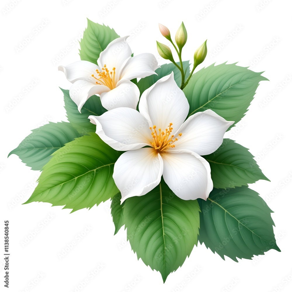 Beautiful Arabian Jasmine flower Clipart, isolated on a white ...