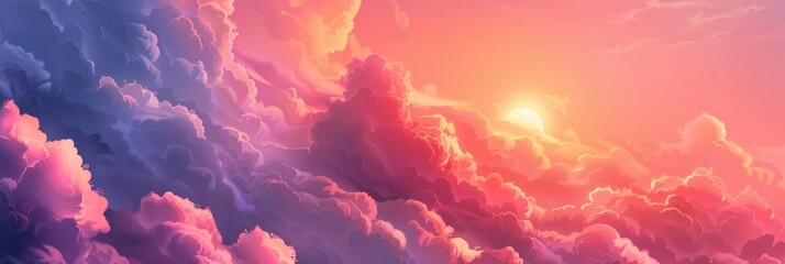Wall Mural - Twilight Pink. Sunset Sky with Clouds Nature Background in Orange and Blue Colors