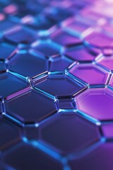 Poster - Colorful hexagonal glass cells illuminated with blue and purple light on a reflective surface