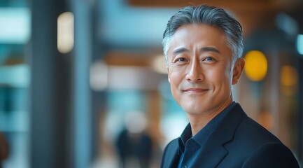 Confident businessman smiling in urban setting during daytime