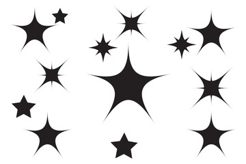 Wall Mural - Retro futuristic bright vector icons collection. Set of original star sparkle shapes. Abstract shine effect vector sign. Glowing light effect, twinkle templates stars and bursts, shiny flash