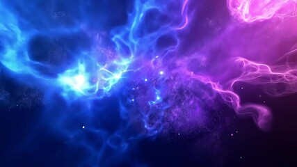 Wall Mural - Cosmic blue and purple nebula swirling with vibrant light particles in deep space.
