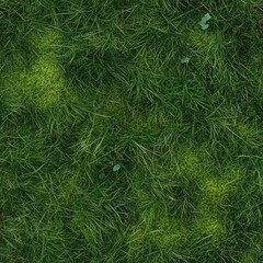 Canvas Print - Top view photo of vibrant green grass with a small patch of moss, seamless texture