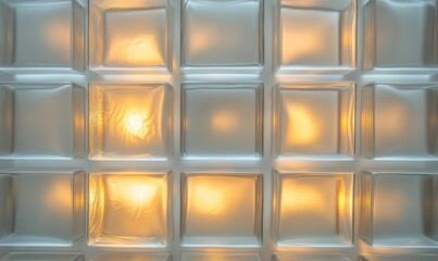 Poster - A wall of glass blocks with light shining through them