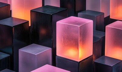 Wall Mural - A row of cubes with a pink and purple color