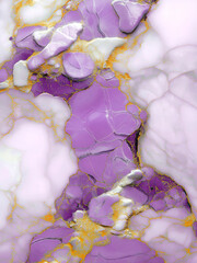 Fototapete - A sophisticated marble composition with shimmering white and purple tones. Golden veins add luxury and volume, creating a harmonious and spectacular pattern