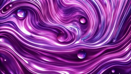 Wall Mural - shimmering purple fluid with floating spheres seamless looping 4k video. abstract background with sp