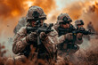 © TENphoto - A group of soldiers in camouflage uniforms engage in combat