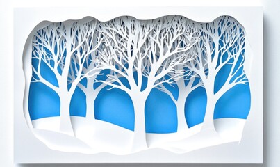 Poster - A blue and white paper with trees on it