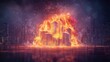 © InkCrafts - A dramatic scene of skyscrapers engulfed in flames under a starry sky.