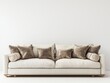 © Toqeer - Living room wall mockup with a beige sofa and pillows against a white background