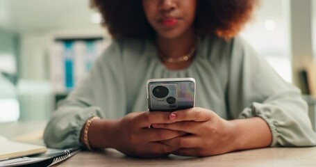 Aufkleber - Typing, phone and hands of business woman in office for research, networking app and digital report. Email, communication and technology with closeup of female employee and mobile for online schedule