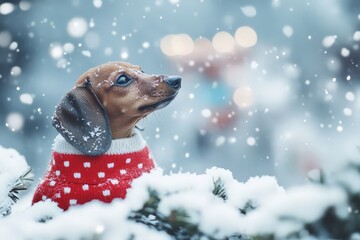 Wall Mural - Dachshund in Winter Wonderland