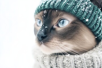 Wall Mural - Regal Siamese Cat in Winter Attire