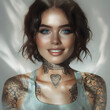 © PANDORA ILARE - donna mora dai brillanti occhi azzurri con tatuaggi sul corpo, brunette woman with bright blue eyes with tattoos on her body
