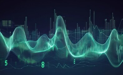 Fototapete - Abstract green wavy data graph.