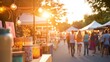 © atdigit - Vibrant Summer Evening at a Pop-Up Market with Stalls and Shoppers