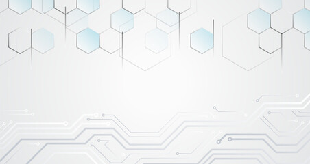 Leinwandbilder - Modern science vector presentation. Abstract hexagons, futuristic concept. Data transfer and protection, internet communication on a grey background. High computer technology design.