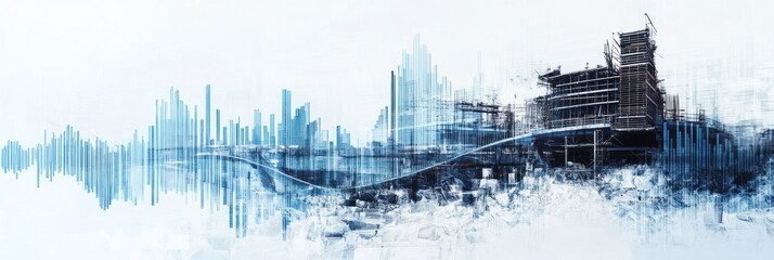 Poster - City buildings blended with blue chart, construction, structure.