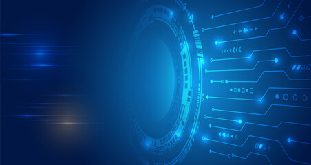 Leinwandbilder - Data transfer and protection, internet communication on a blue background. High computer technology design. Modern data protection vector presentation. Abstract circuit board futuristic concept.