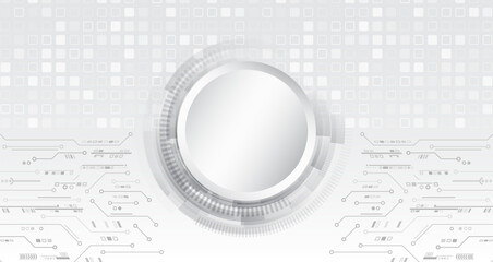 Hi-tech vector illustration with various technology elements. Abstract global sci fi concept. Digital internet communication on grey background. Wide Cyber security internet and networking concept.