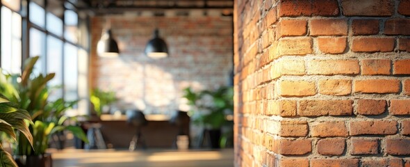 Poster - Brick corner, blurred office.